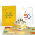 Happy Birthday Confetti Cake Music and Lights Pop-Up Card and Cheers to 50th Years Sentiment Set