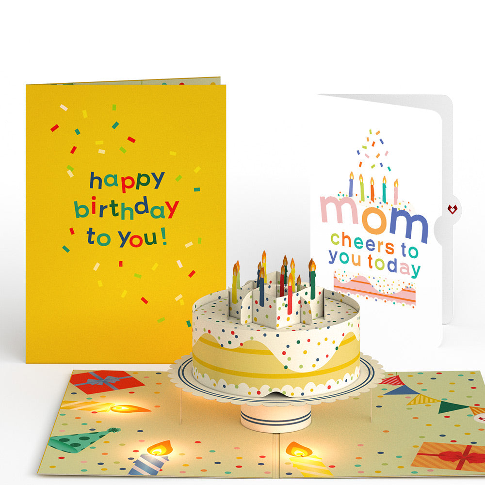 Happy Birthday Confetti Cake Music and Lights Pop-Up Card and Sentiment Set for Mom