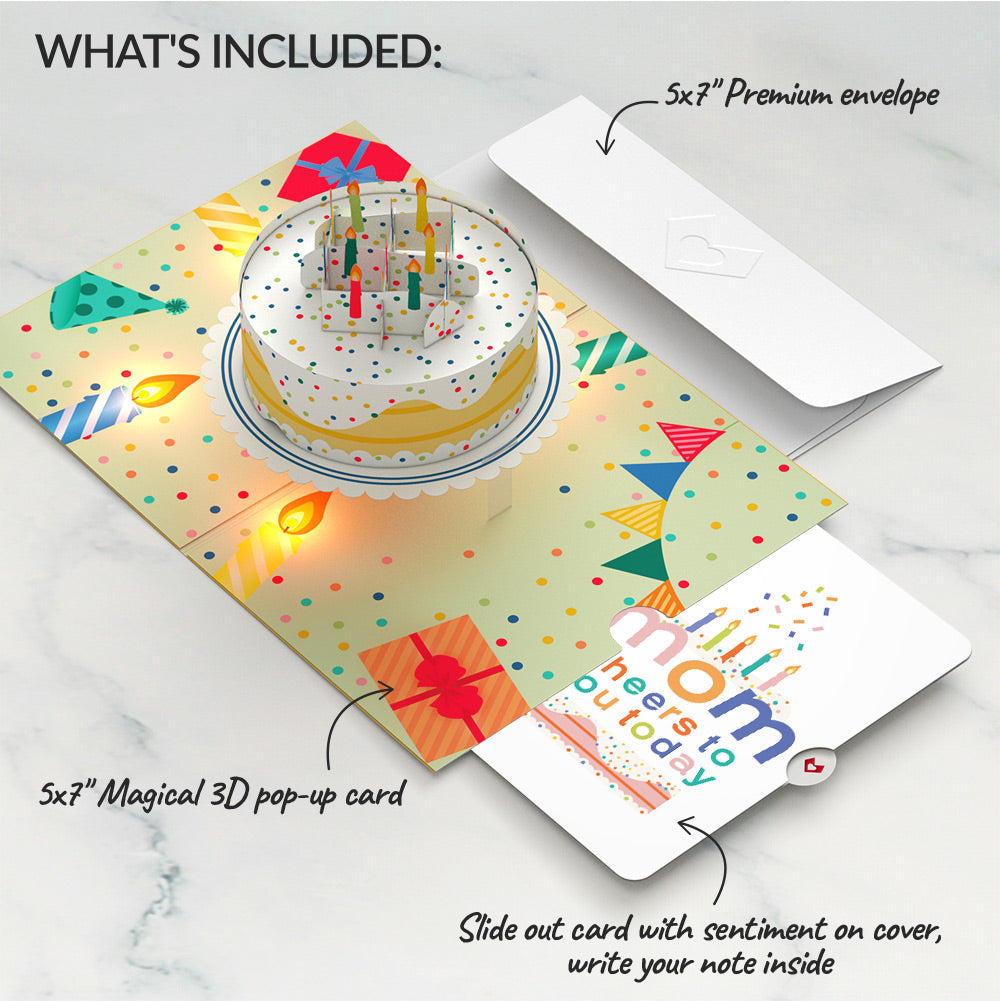 Happy Birthday Confetti Cake Music and Lights Pop-Up Card and Sentiment Set for Mom