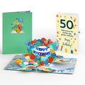 Happy 50th Birthday Balloons Music and Lights Pop-Up Card and Sentiment Set