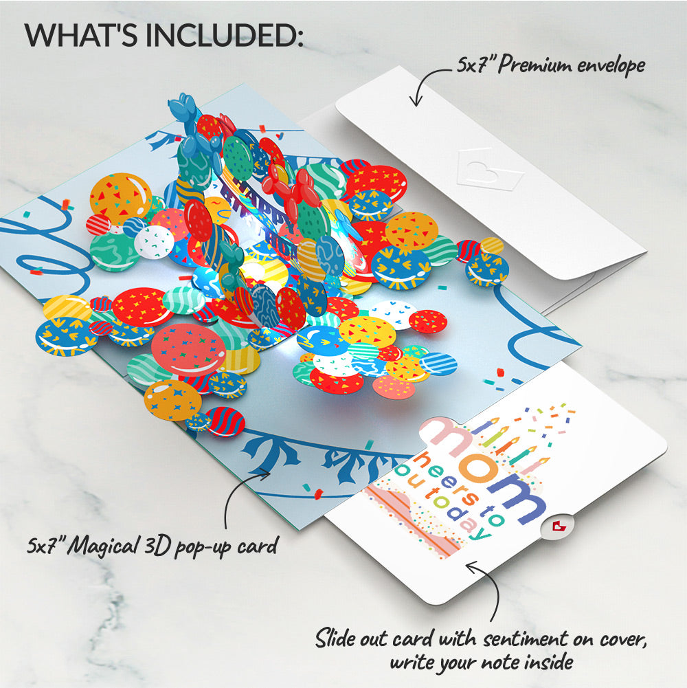 Happy Birthday Balloons Music and Lights Pop-Up Card and Sentiment Set for Mom