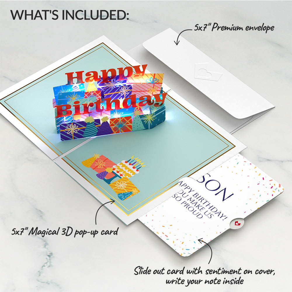 Wishing You a Happy Birthday Music and Lights Pop-Up Card and Sentiment Set for Son