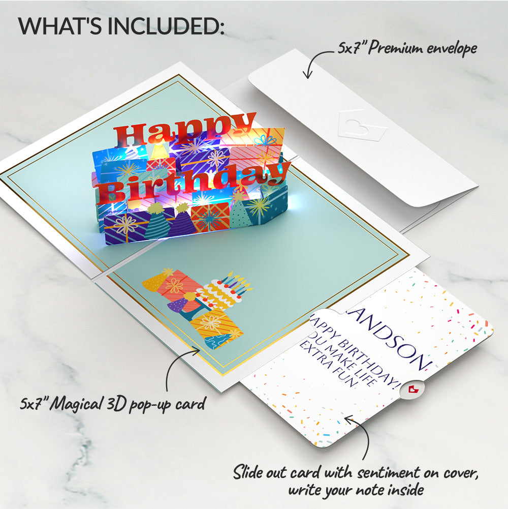 Wishing You a Happy Birthday Music and Lights Pop-Up Card and Sentiment Set for Grandson
