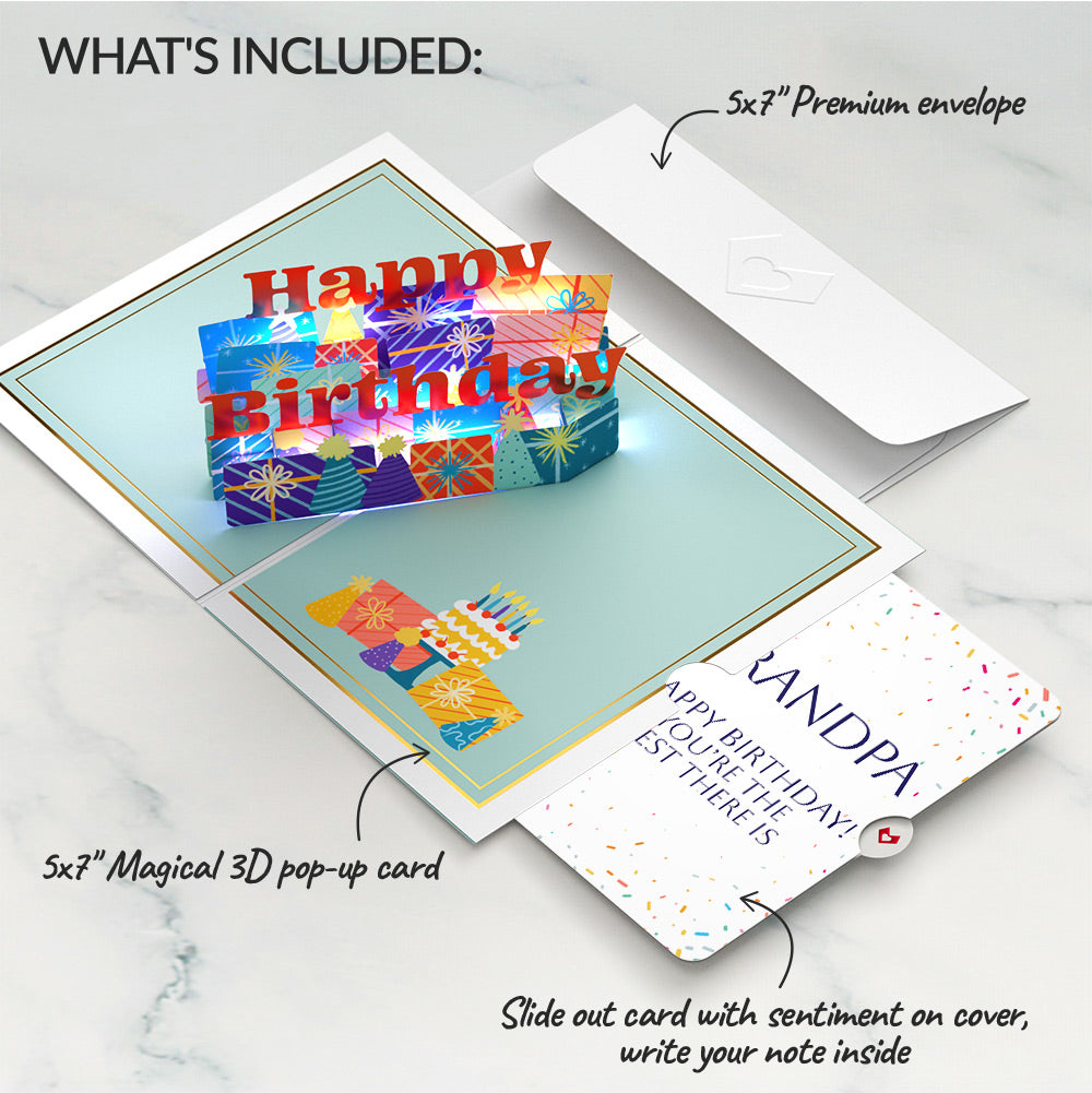 Wishing You a Happy Birthday Music and Lights Pop-Up Card and Sentiment Set for Grandpa