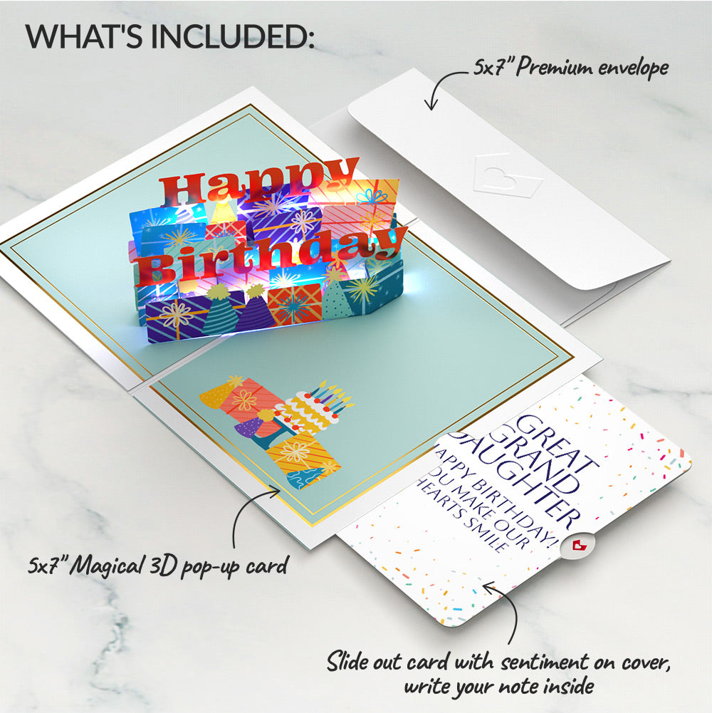 Wishing You a Happy Birthday Music and Lights Pop-Up Card and Sentiment Set for Great Granddaughter