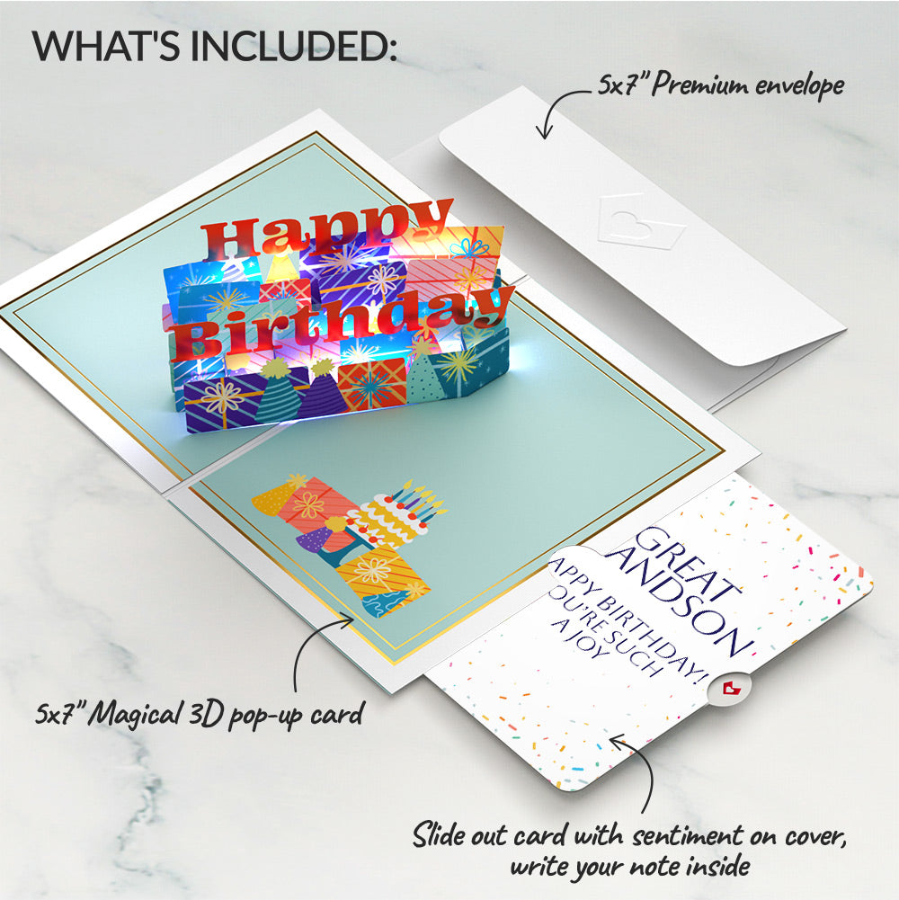 Wishing You a Happy Birthday Music and Lights Pop-Up Card and Sentiment Set for Great Grandson