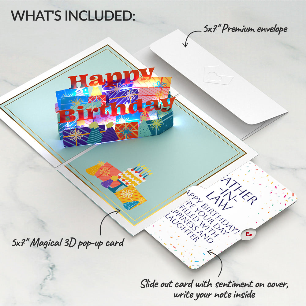 Wishing You a Happy Birthday Music and Lights Pop-Up Card and Sentiment Set for Father-in-law