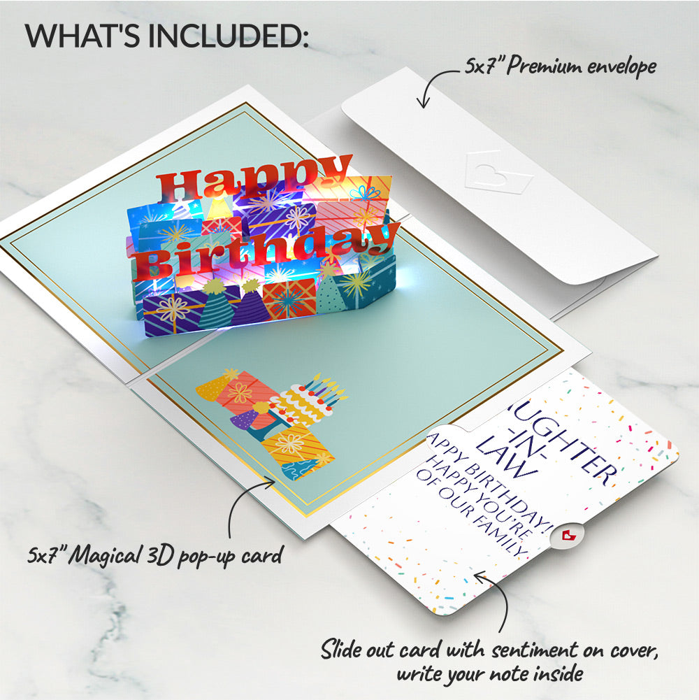 Wishing You a Happy Birthday Music and Lights Pop-Up Card and Sentiment Set for Daughter-in-law