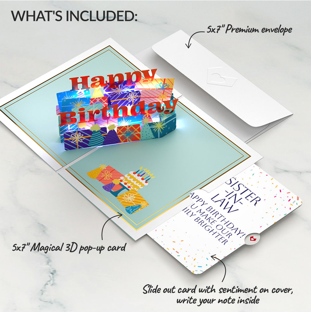 Wishing You a Happy Birthday Music and Lights Pop-Up Card and Sentiment Set for Sister-in-law