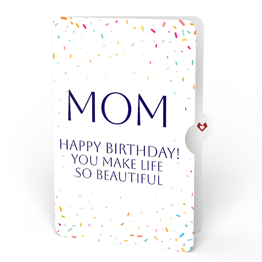 Happy Birthday Confetti Cake Music and Lights Pop-Up Card and Beautiful Life Sentiment Set for Mom