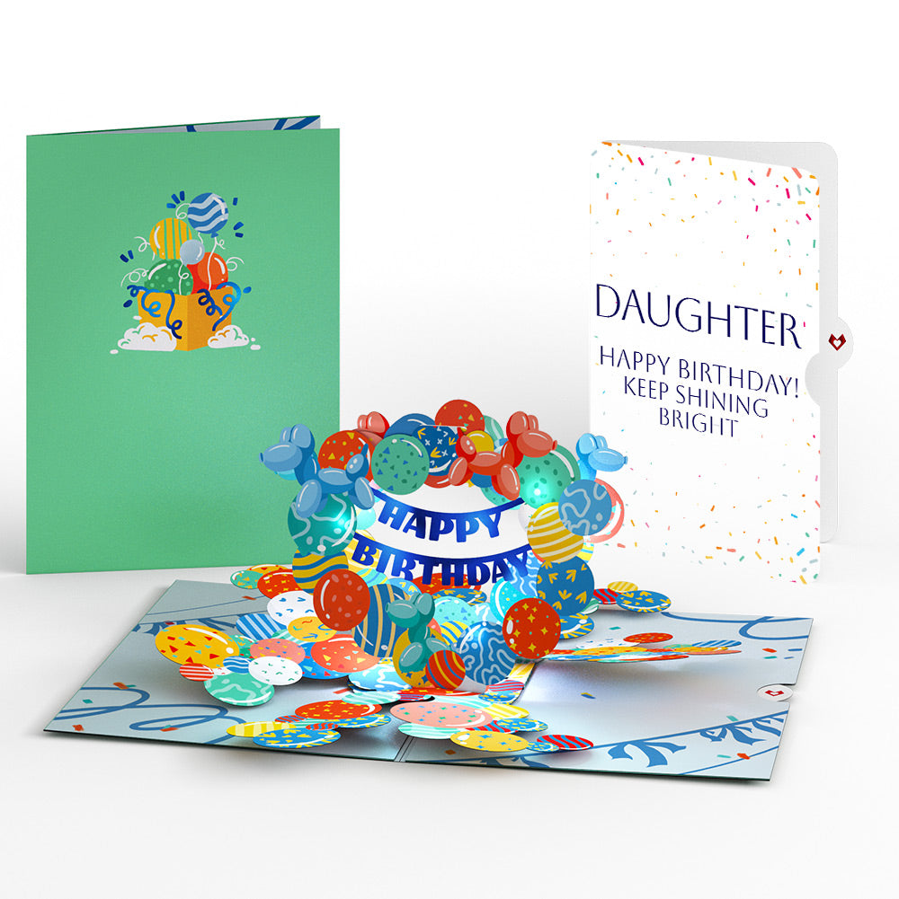 Happy Birthday Balloons Music and Lights Pop-Up Card and Sentiment Set for Daughter