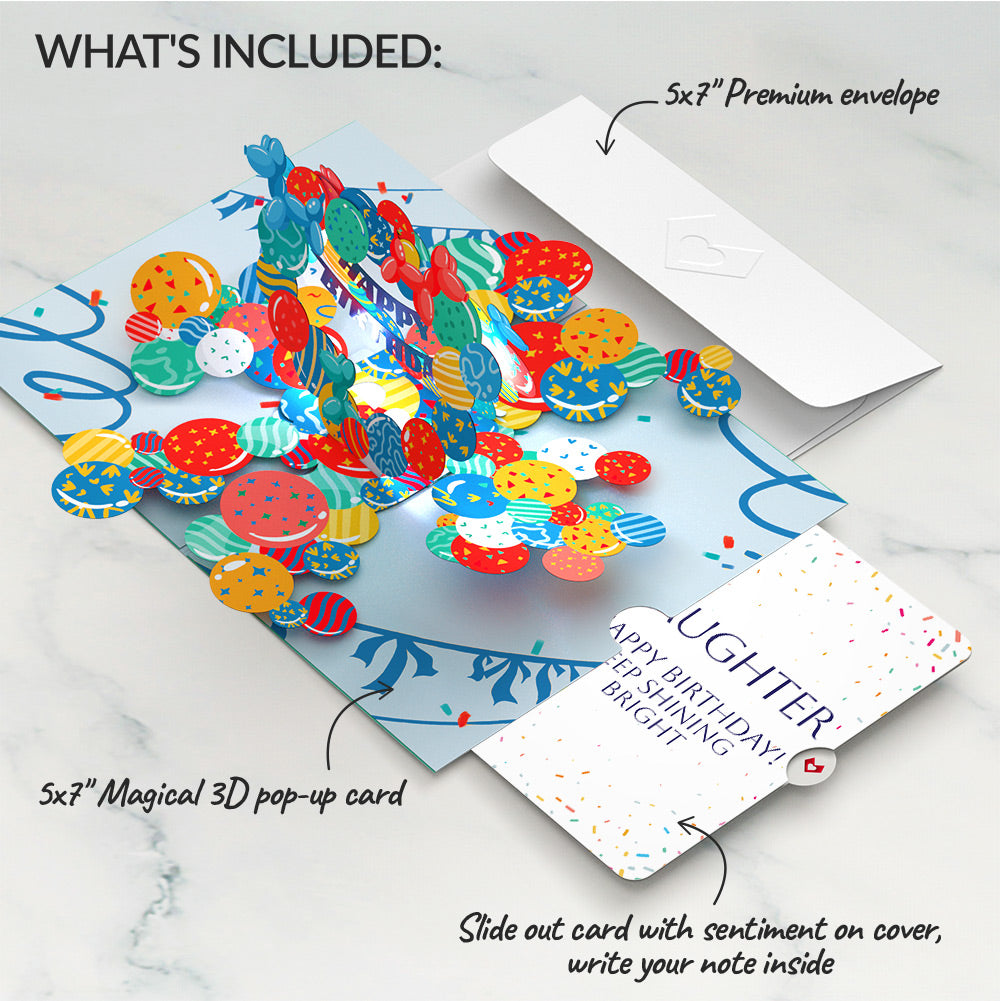 Happy Birthday Balloons Music and Lights Pop-Up Card and Sentiment Set for Daughter