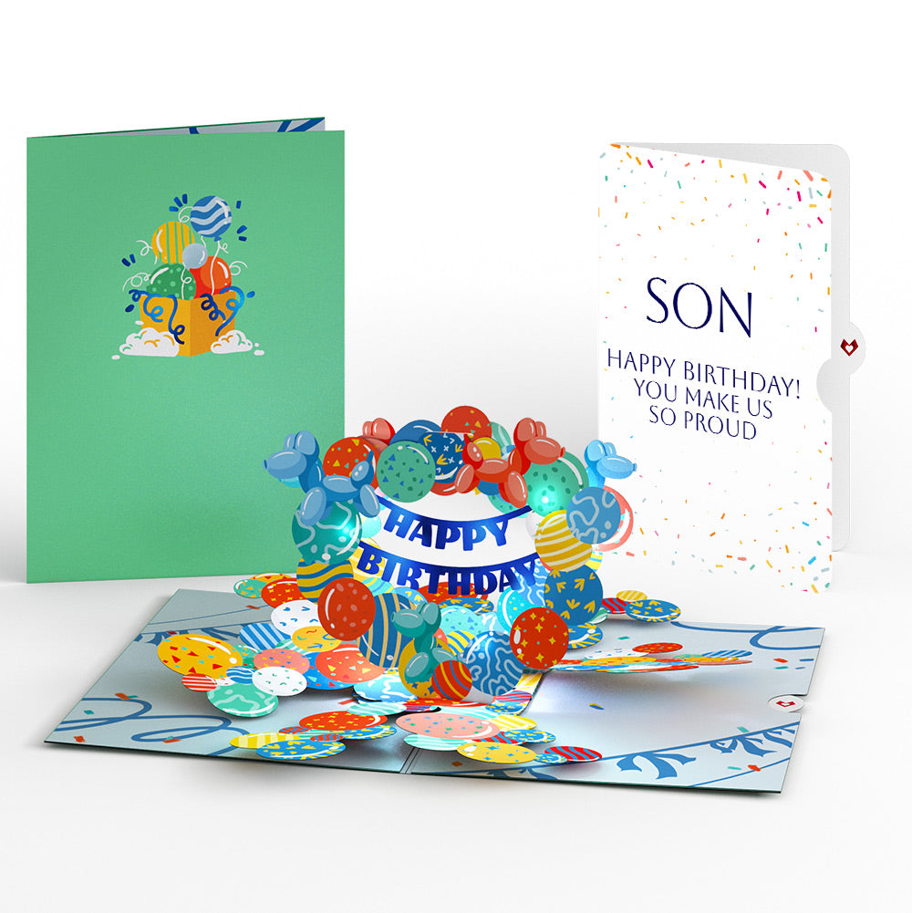 Happy Birthday Balloons Music and Lights Pop-Up Card and Sentiment Set for Son