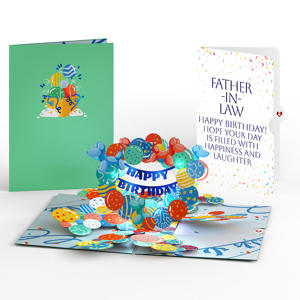 Happy Birthday Balloons Music and Lights Pop-Up Card and Sentiment Set for Father-in-law