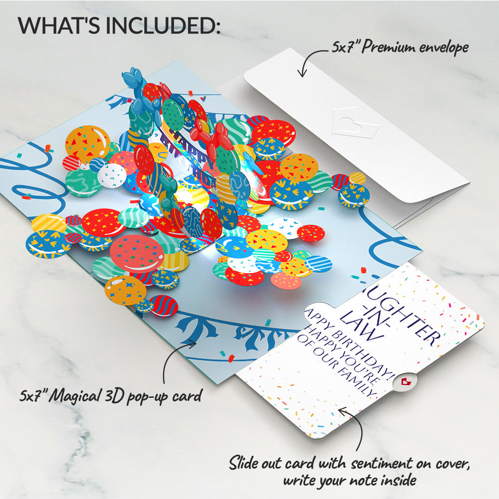 Happy Birthday Balloons Music and Lights Pop-Up Card and Sentiment Set for Daughter-in-law