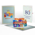 Wishing You a Happy 80th Birthday Music and Lights Pop-Up Card and Party Hat Sentiment Set