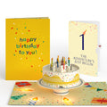 Happy 1st Birthday Confetti Cake Music and Lights Pop-Up Card and Party Hat Sentiment Set