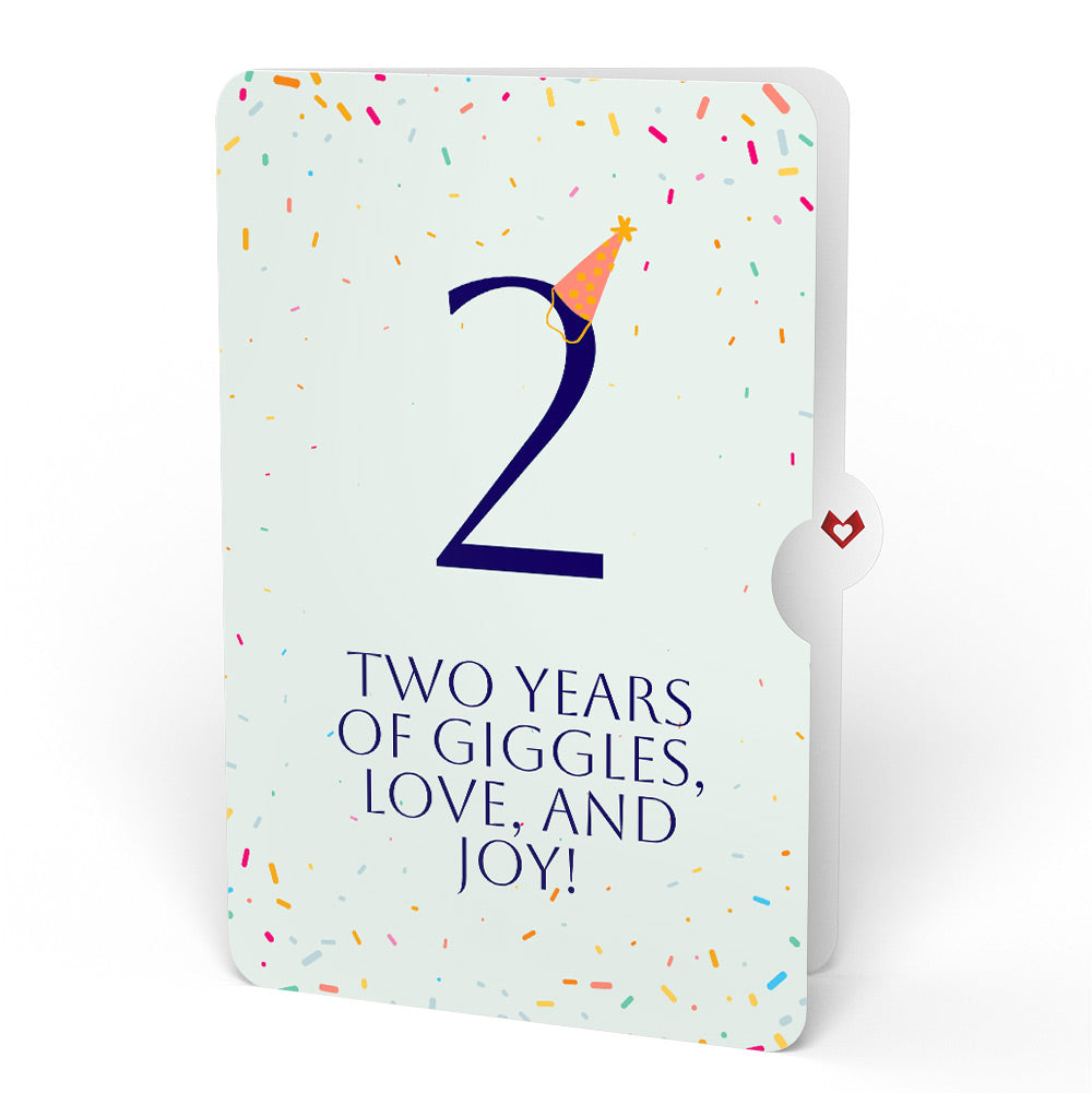 Happy 2nd Birthday Confetti Cake Music and Lights Pop-Up Card and Party Hat Sentiment Set