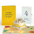 Happy 4th Birthday Confetti Cake Music and Lights Pop-Up Card and Party Hat Sentiment Set