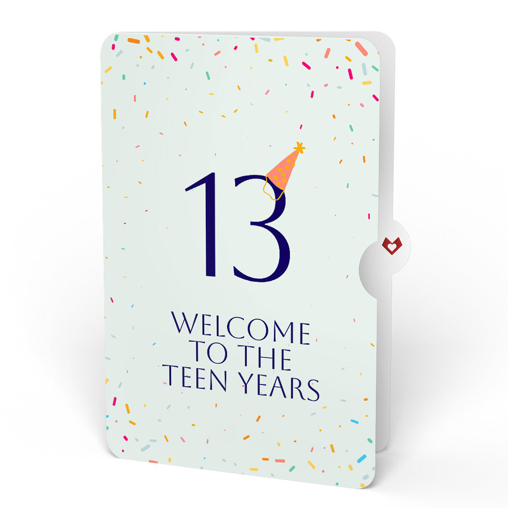 Happy 13th Birthday Confetti Cake Music and Lights Pop-Up Card and Party Hat Sentiment Set