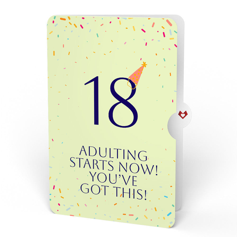 Happy 18th Birthday Confetti Cake Music and Lights Pop-Up Card and Party Hat Sentiment Set