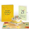 Happy 21st Birthday Confetti Cake Music and Lights Pop-Up Card and Party Hat Sentiment Set