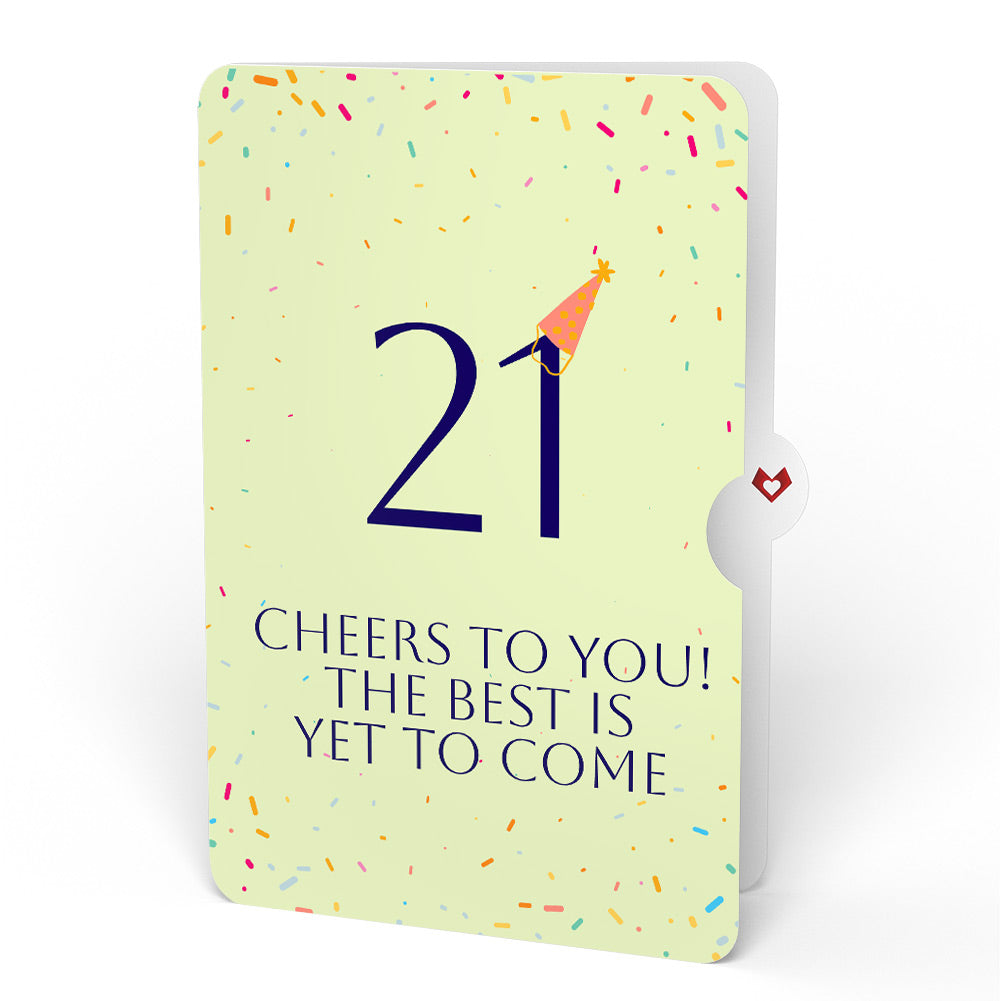Happy 21st Birthday Confetti Cake Music and Lights Pop-Up Card and Party Hat Sentiment Set