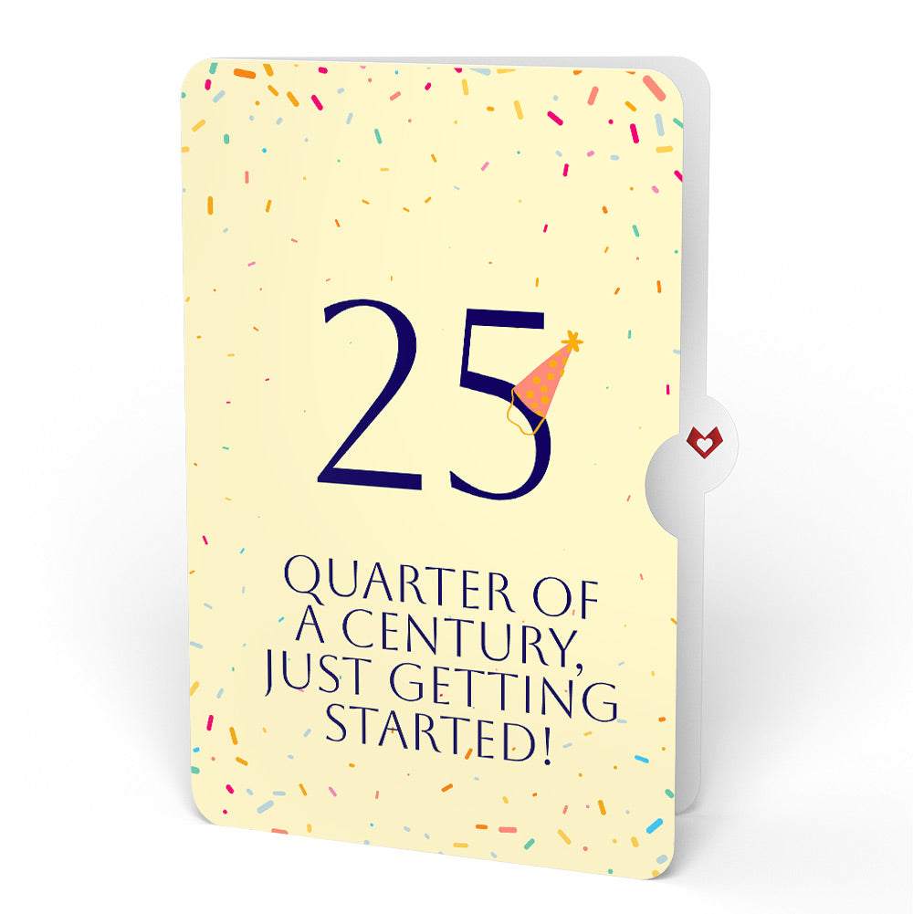 Happy 25th Birthday Confetti Cake Music and Lights Pop-Up Card and Party Hat Sentiment Set