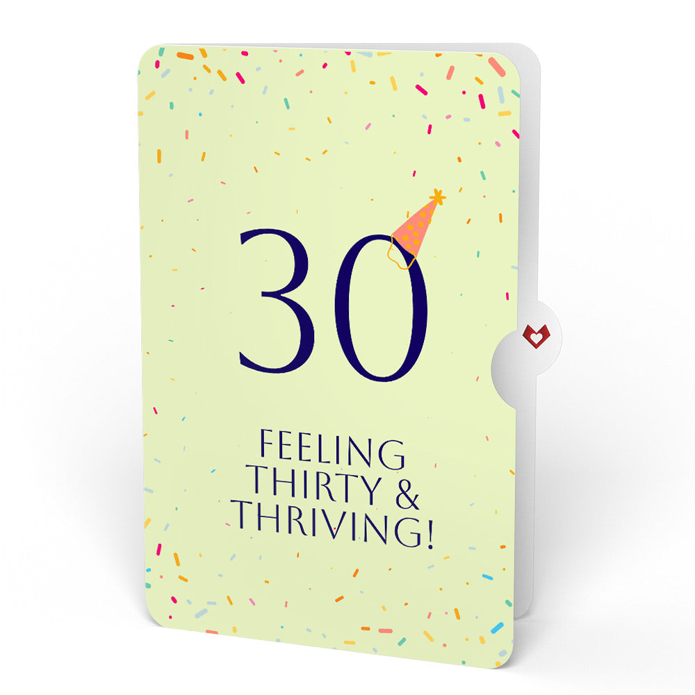 Happy 30th Birthday Confetti Cake Music and Lights Pop-Up Card and Party Hat Sentiment Set