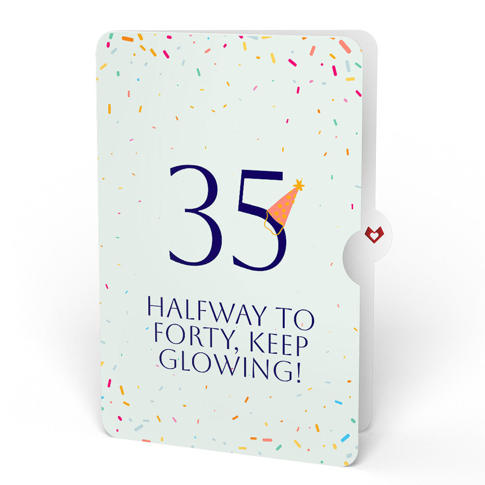 Happy 35th Birthday Confetti Cake Music and Lights Pop-Up Card and Party Hat Sentiment Set