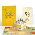 Happy 55th Birthday Confetti Cake Music and Lights Pop-Up Card and Party Hat Sentiment Set