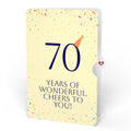 Happy 70th Birthday Confetti Cake Music and Lights Pop-Up Card and Party Hat Sentiment Set