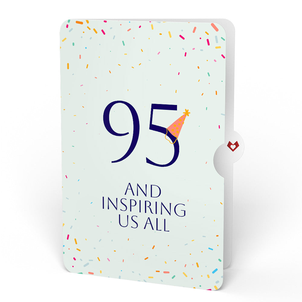 Happy 95th Birthday Confetti Cake Music and Lights Pop-Up Card and Party Hat Sentiment Set