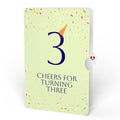 Happy 3rd Birthday Balloons Music and Lights Pop-Up Card and Party Hat Sentiment Set