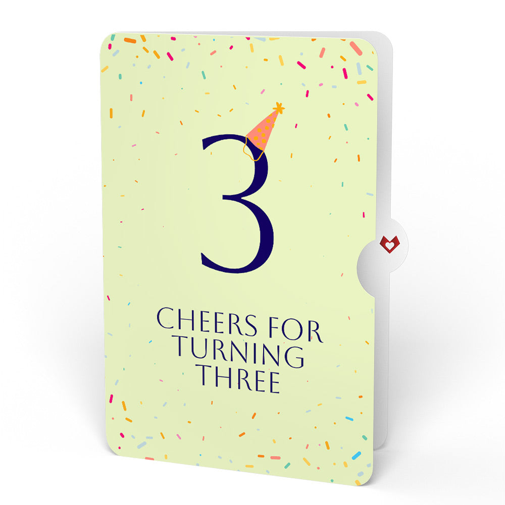 Happy 3rd Birthday Balloons Music and Lights Pop-Up Card and Party Hat Sentiment Set