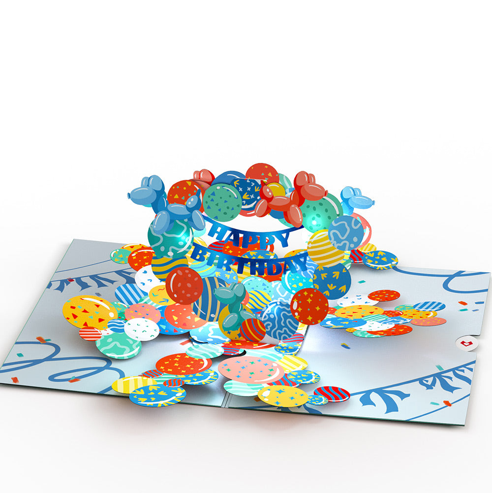 Happy 3rd Birthday Balloons Music and Lights Pop-Up Card and Party Hat Sentiment Set