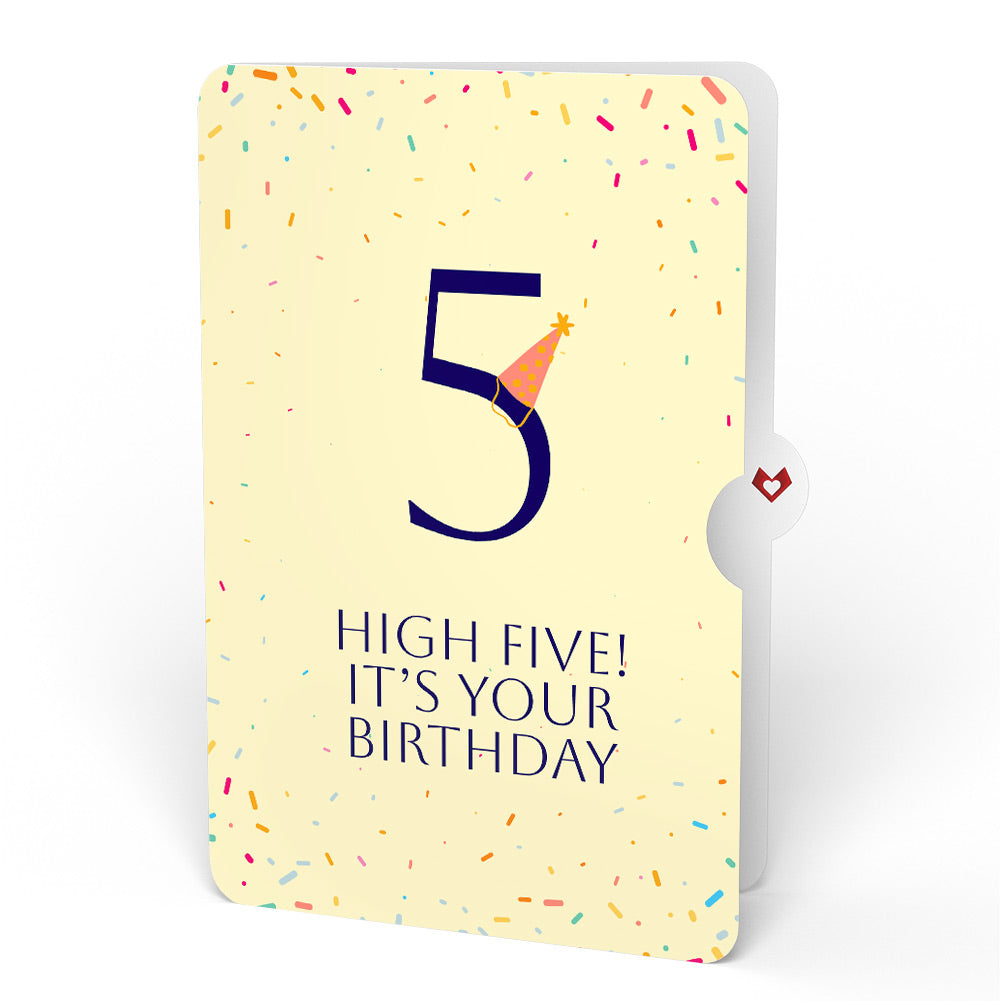Happy 5th Birthday Balloons Music and Lights Pop-Up Card and Party Hat Sentiment Set