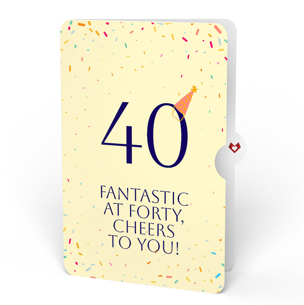 Happy 40th Birthday Balloons Music and Lights Pop-Up Card and Party Hat Sentiment Set
