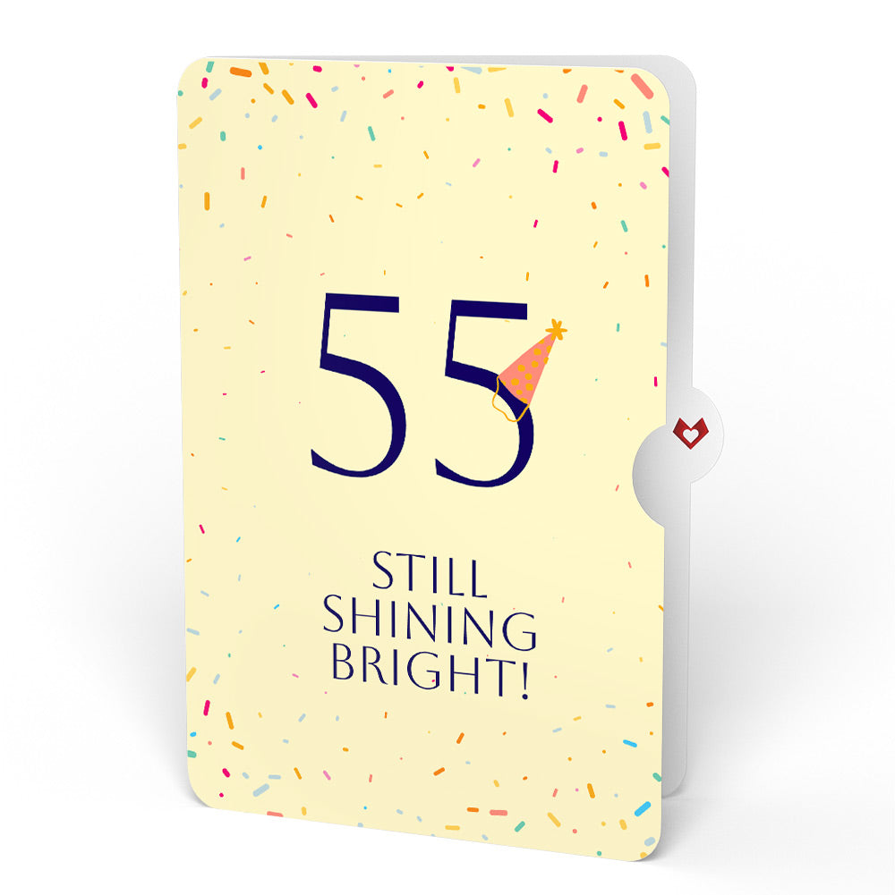 Happy 55th Birthday Balloons Music and Lights Pop-Up Card and Party Hat Sentiment Set