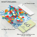Happy 60th Birthday Balloons Music and Lights Pop-Up Card and Party Hat Sentiment Set