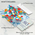 Happy 80th Birthday Balloons Music and Lights Pop-Up Card and Party Hat Sentiment Set