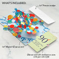 Happy 90th Birthday Balloons Music and Lights Pop-Up Card and Party Hat Sentiment Set
