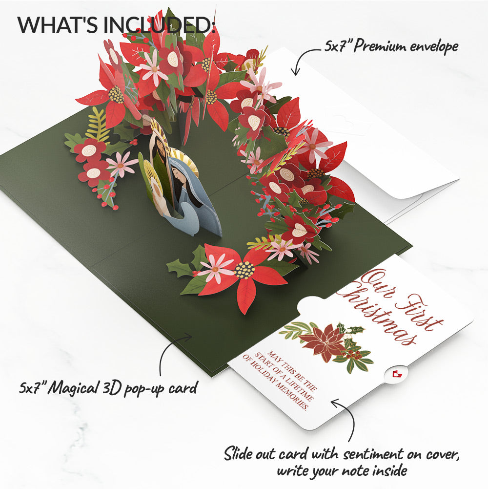 A Child Is Born Christmas Pop-Up Card and Poinsettia First Christmas Sentiment Set for Partner