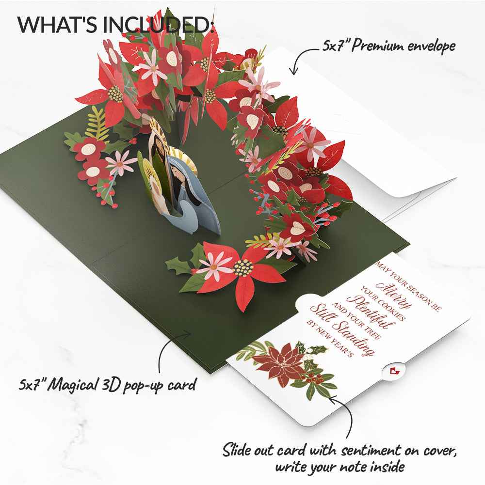 A Child Is Born Christmas Pop-Up Card and Poinsettia Merry & Plentiful Sentiment Set