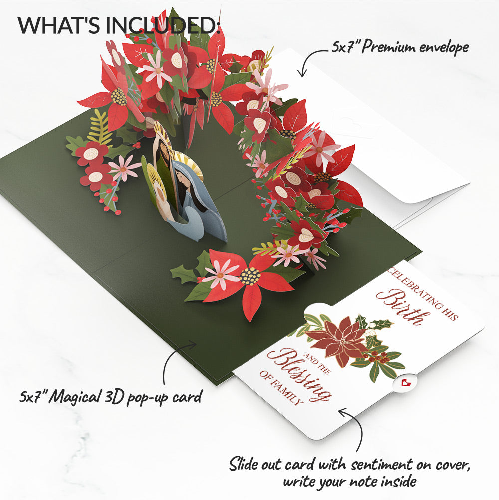 A Child Is Born Christmas Pop-Up Card and Poinsettia Blessing Sentiment Set