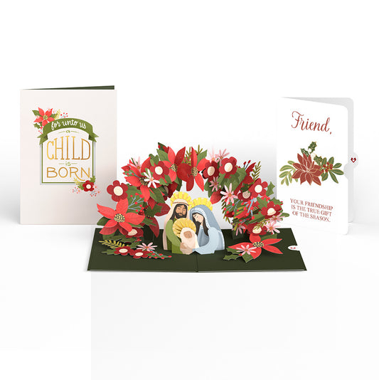 A Child Is Born Christmas Pop-Up Card and Poinsettia Sentiment Set for Friend