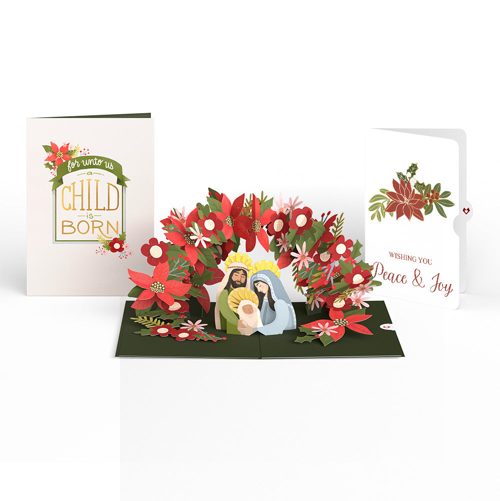 A Child Is Born Christmas Pop-Up Card and Poinsettia Peace & Joy Sentiment Set
