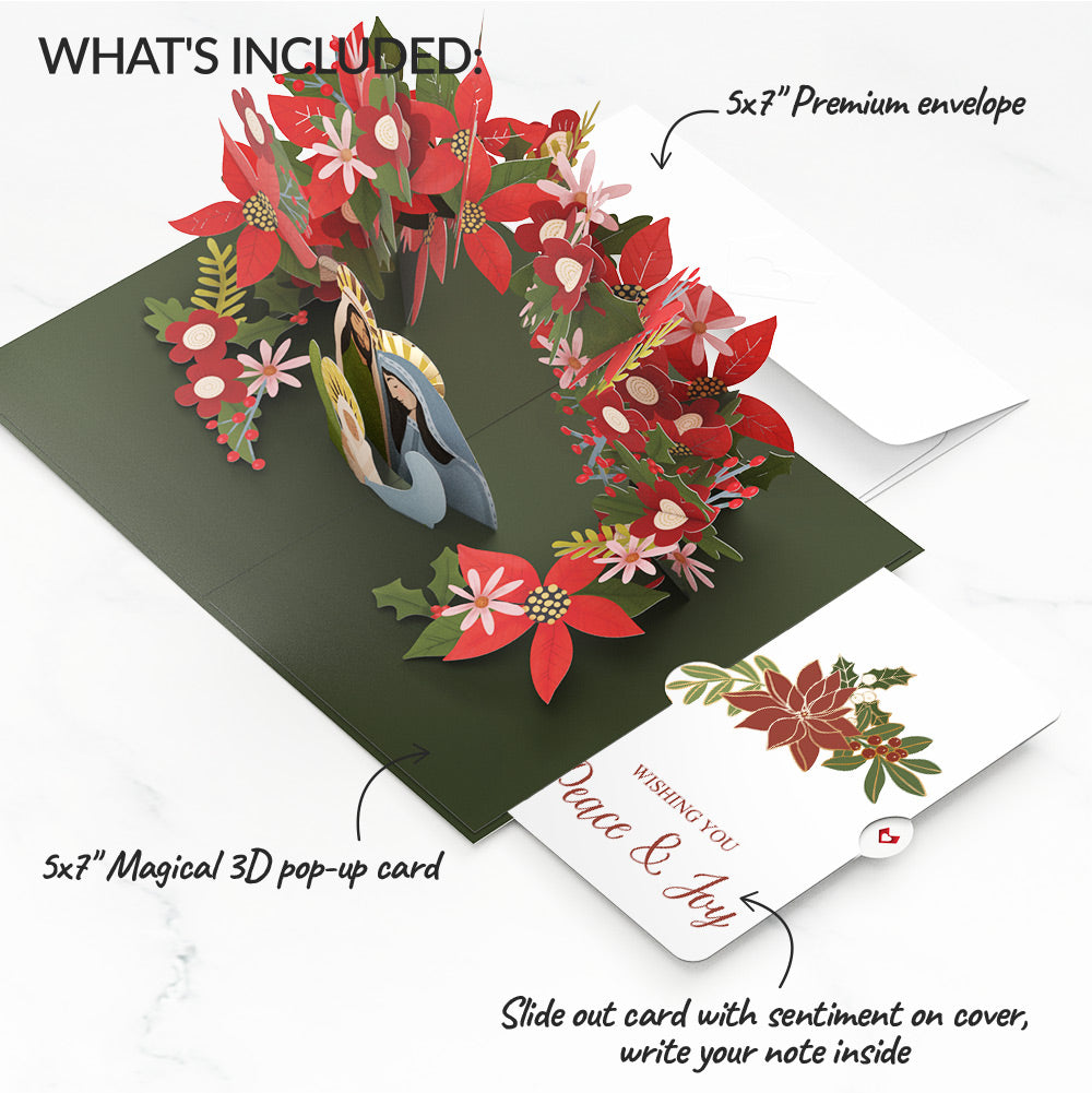 A Child Is Born Christmas Pop-Up Card and Poinsettia Peace & Joy Sentiment Set