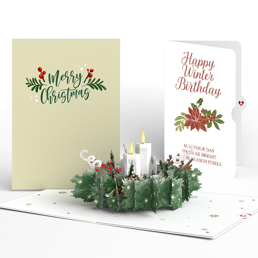 Winter Greens Christmas Candle Pop-Up Card and Poinsettia Birthday Sentiment Set