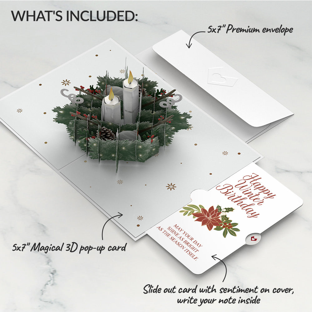 Winter Greens Christmas Candle Pop-Up Card and Poinsettia Birthday Sentiment Set